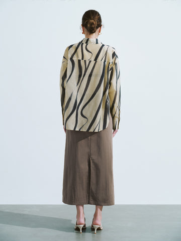 Urban Revivo Printed Button Up Loose Shirt-Beige