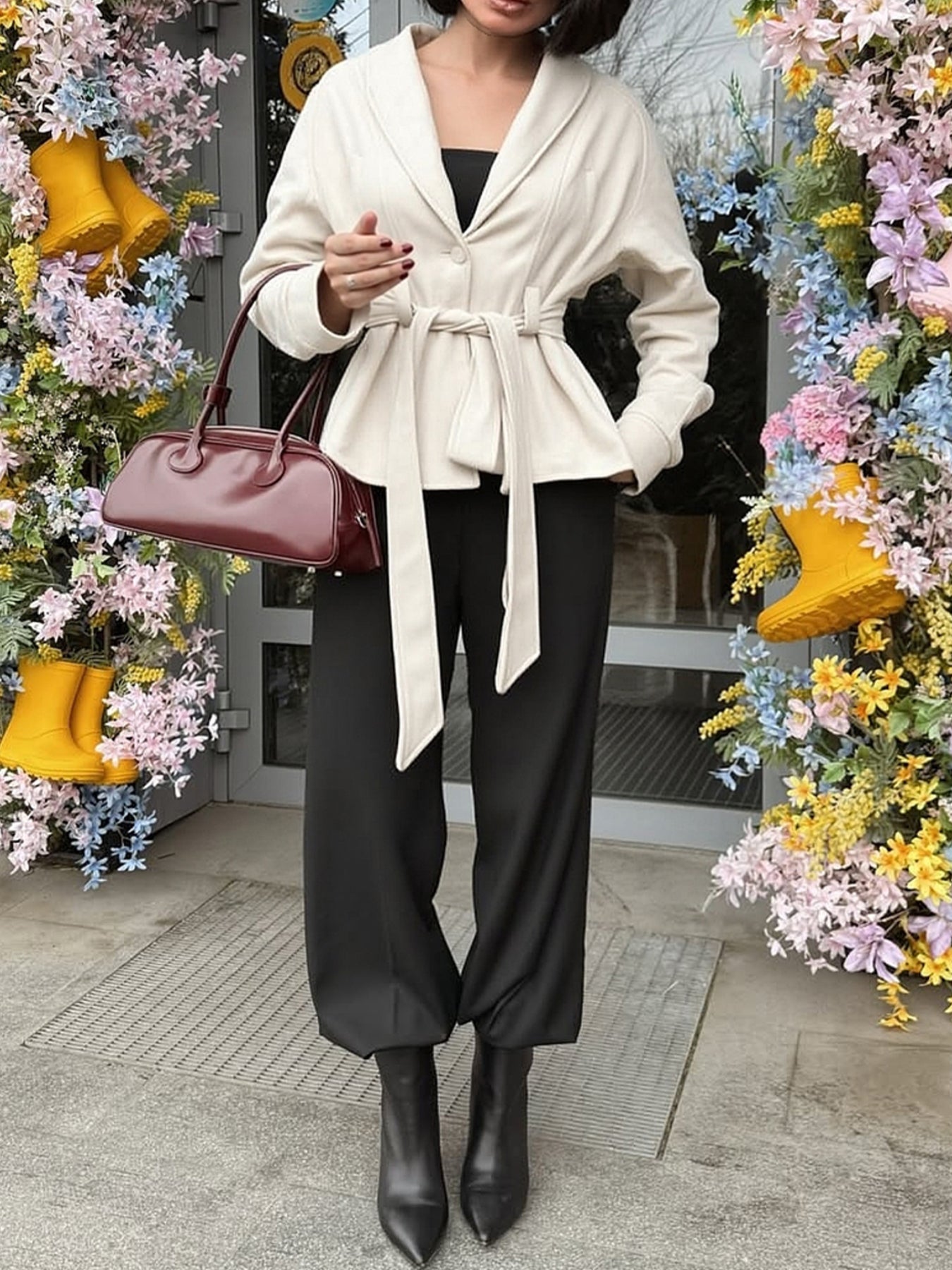 Elegant Belted Shawl Collar Coat