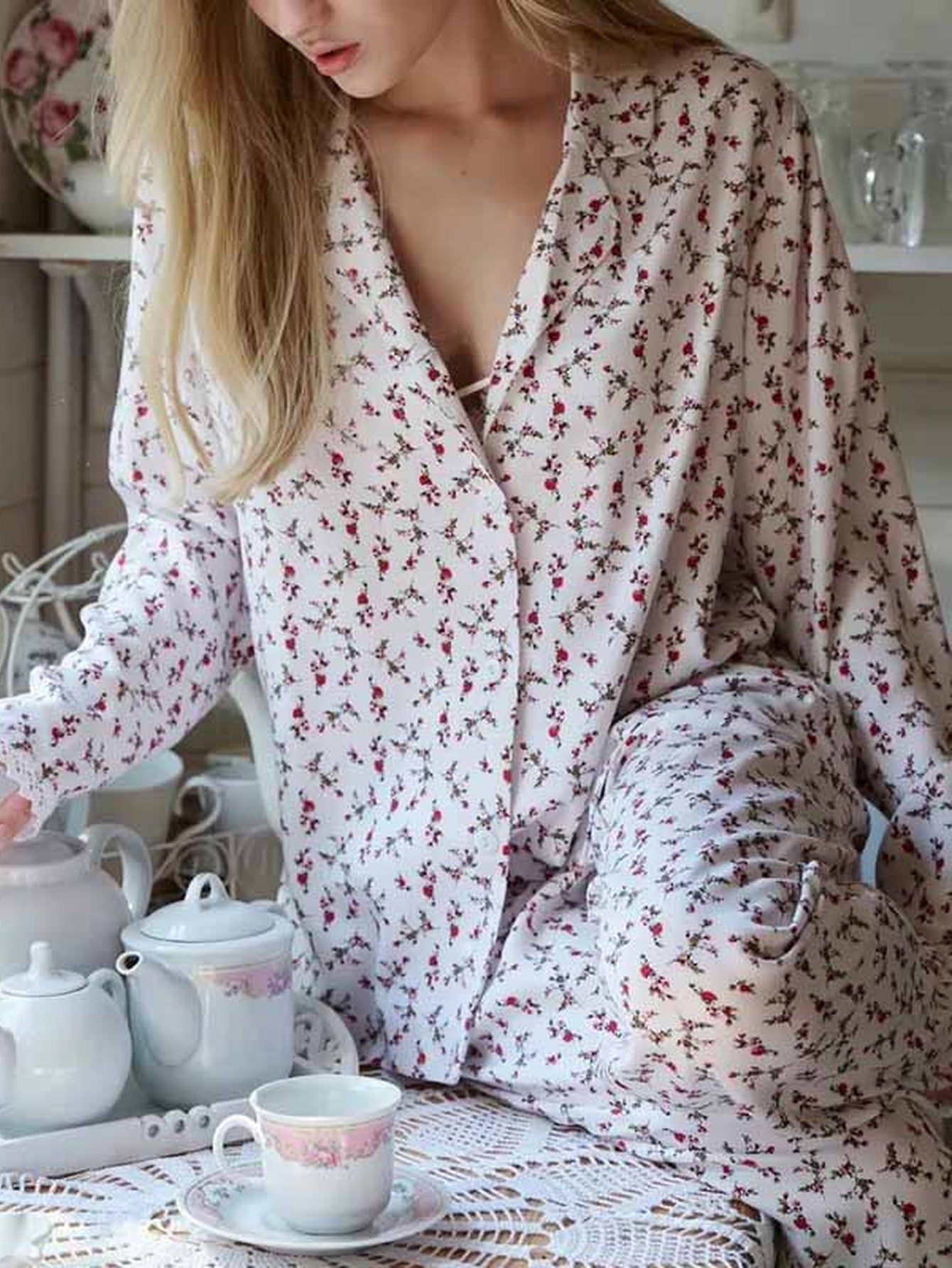 Soft Floral Button Down Pajama Set