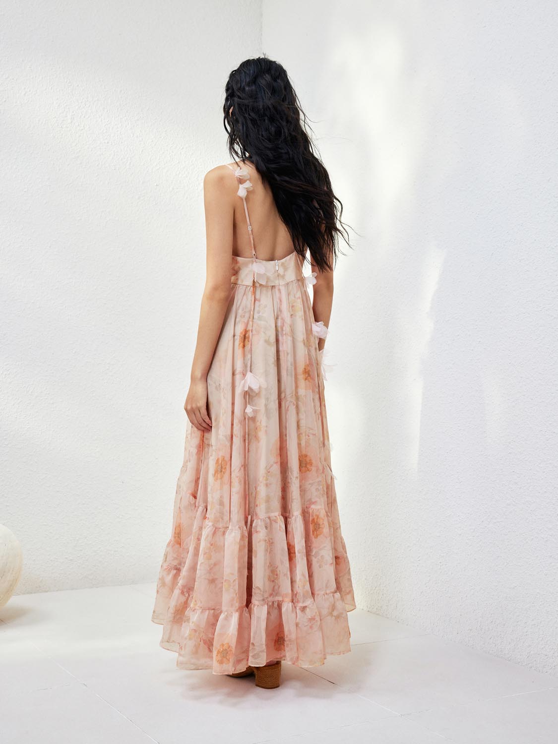 Urban Revivo Floral Decor A-Line Maxi Dresses-Pinky Orange Print