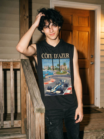 Graphic Print Hooded Sleeveless Tank Top