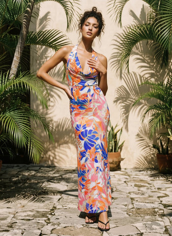 Floral Cowl Neck Maxi Dress