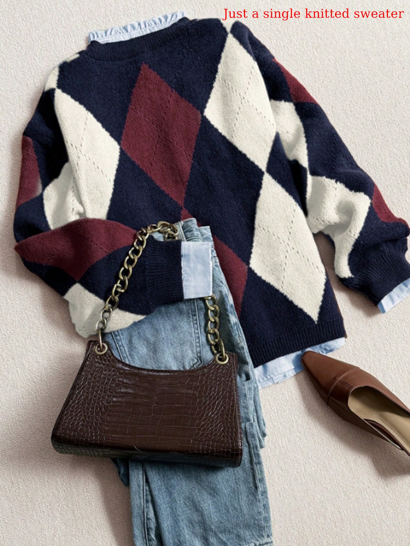 Cozy Oversized Argyle Knitted Sweater