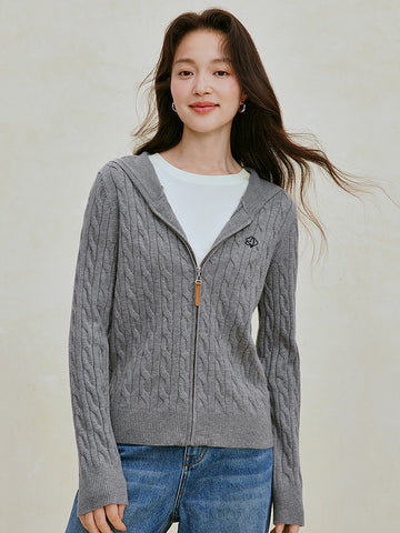 Cable Knit Zip Up Cardigan