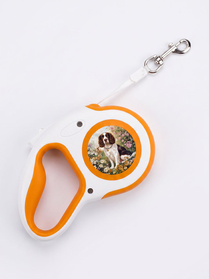 Springer Spaniel Dog in Flower Garden Retractable Dog Leash