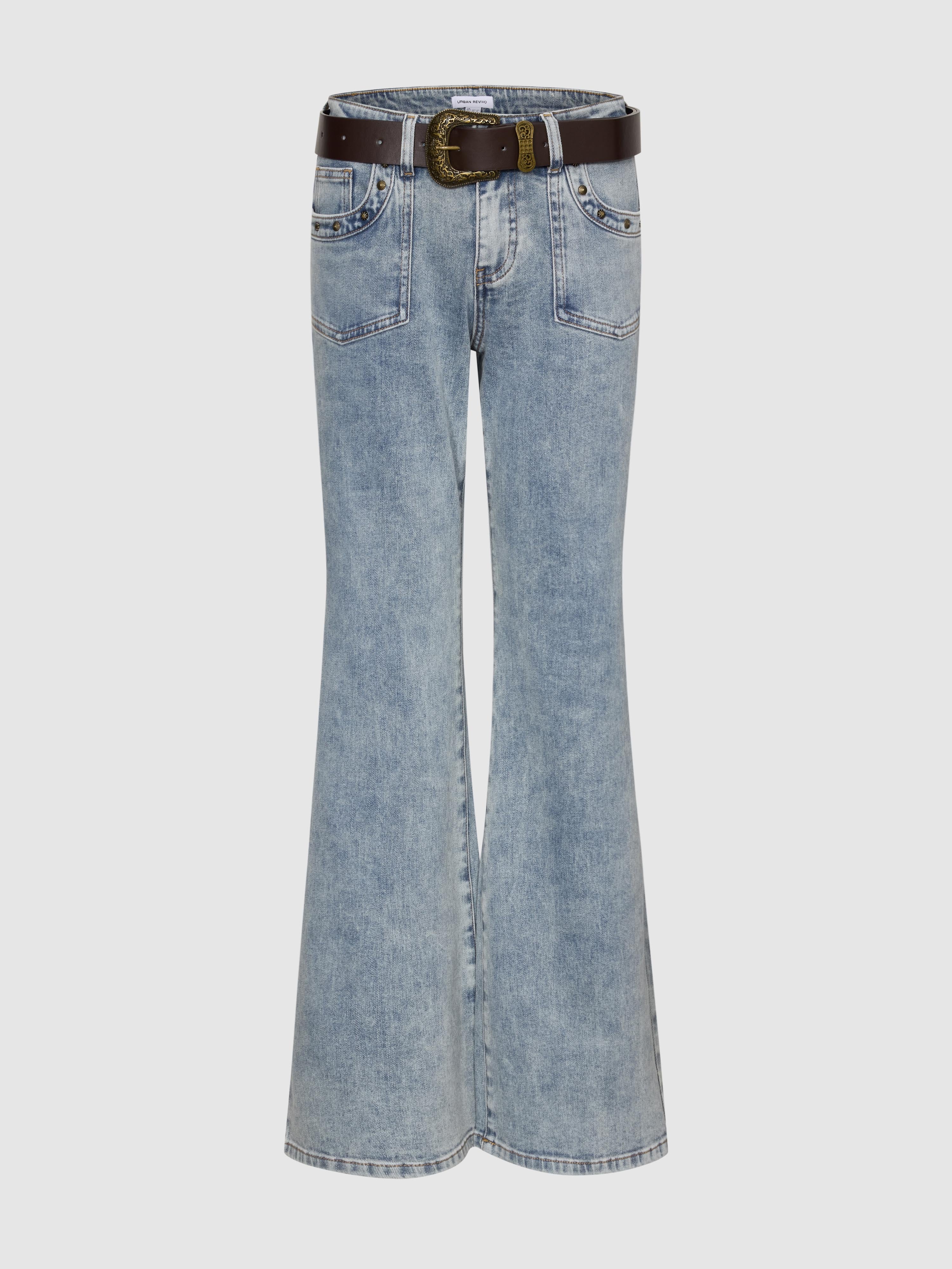 Belted Flare Leg Jeans
