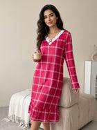 Cozy Plaid Lace Trim Nightgown