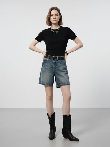 MO&Co. Loose Fit Denim Shorts
-Blue