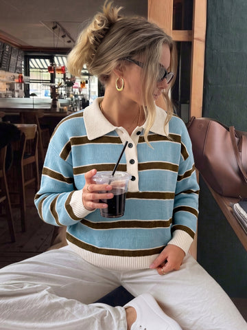 Striped Collared Button Up Knit Sweater