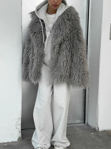Fluffy White Faux Fur Coat