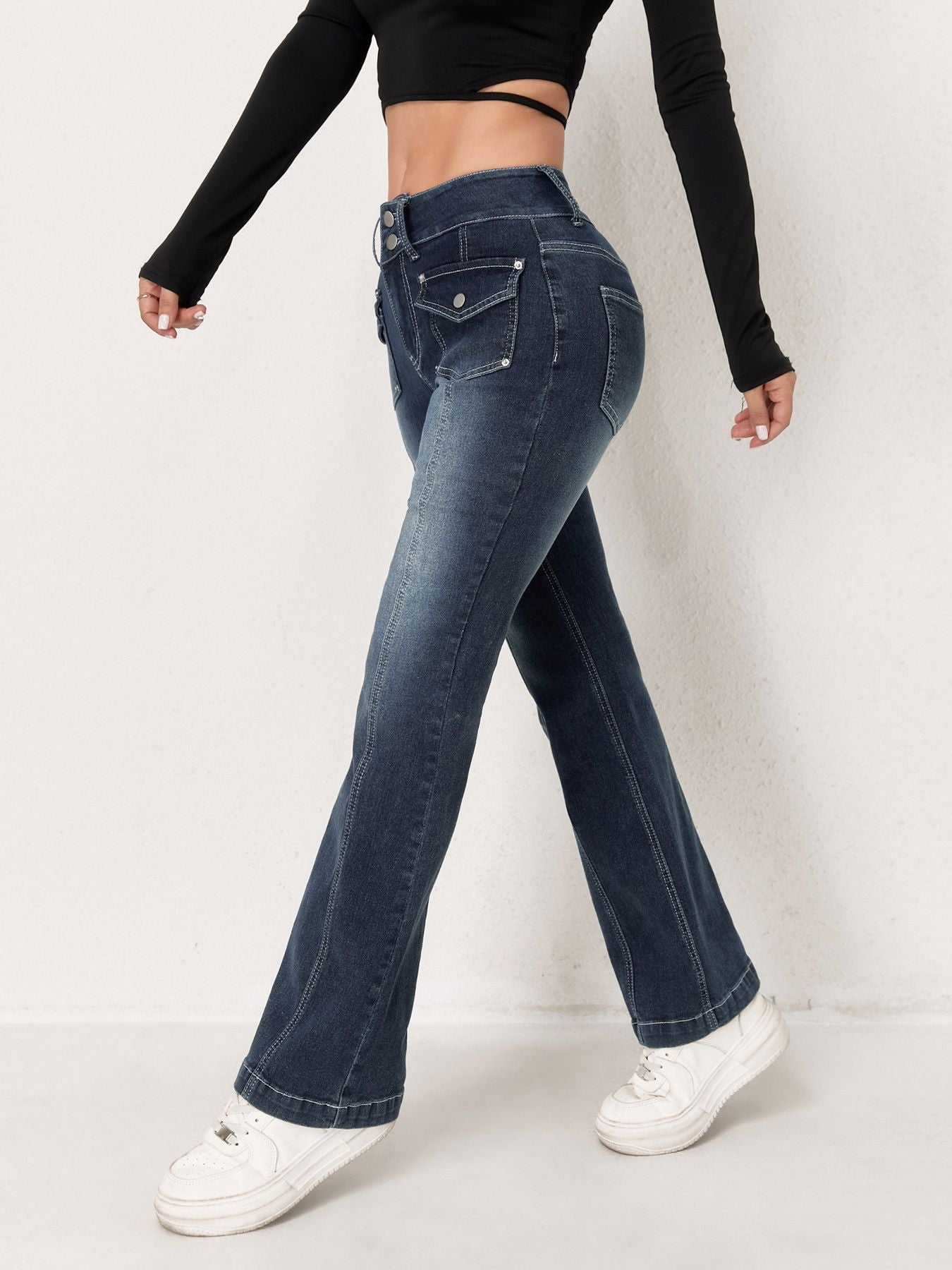High Waisted Utility Flare Jeans