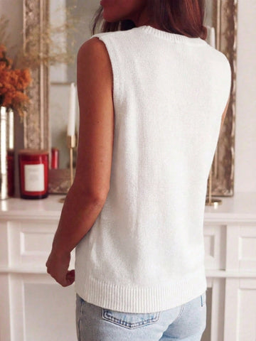 Lace Trim Button Front Sweater Vest
