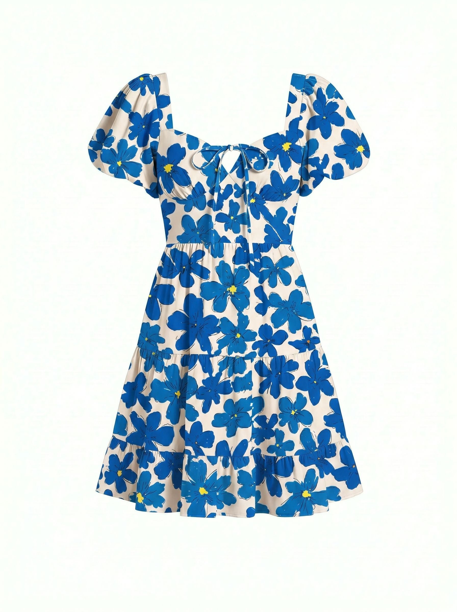 AYLA Floral Print Puff Sleeve Tiered Mini Dress