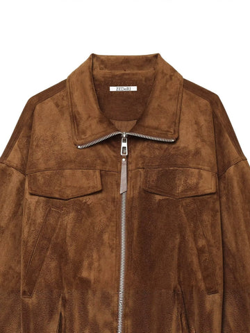 Cropped Suede Drawstring Utility Jacket