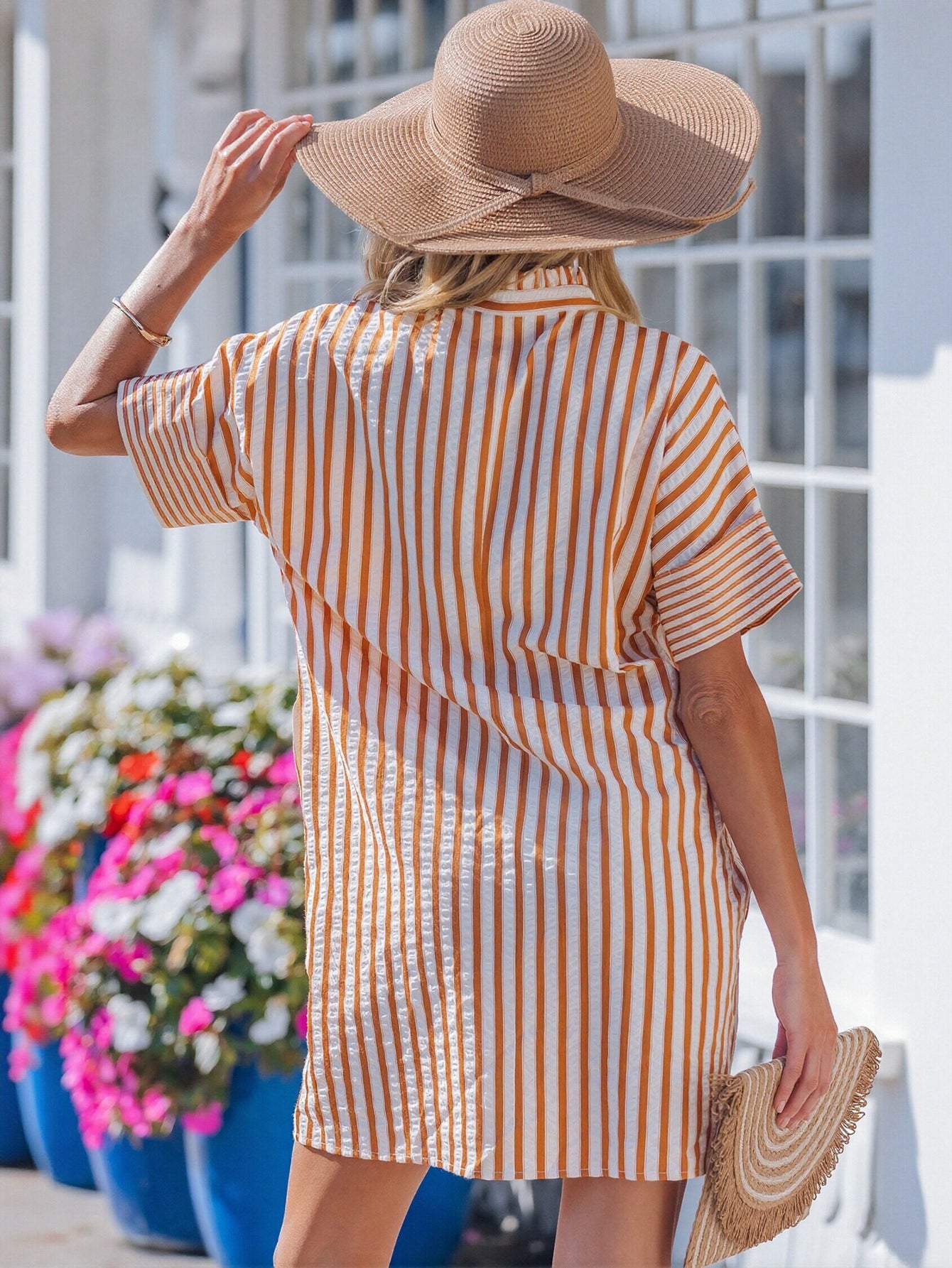 Casual Striped V Neck Mini Dress
