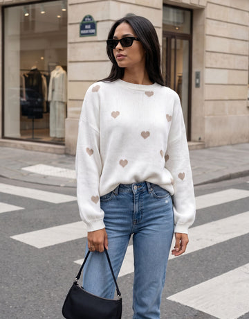 Oversized Heart Print Knit Sweater