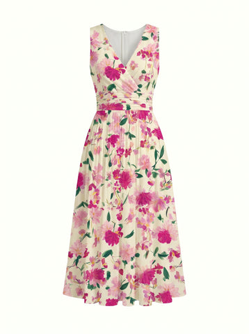 CORINNE
Floral Print V Neck A Line Midi Dress