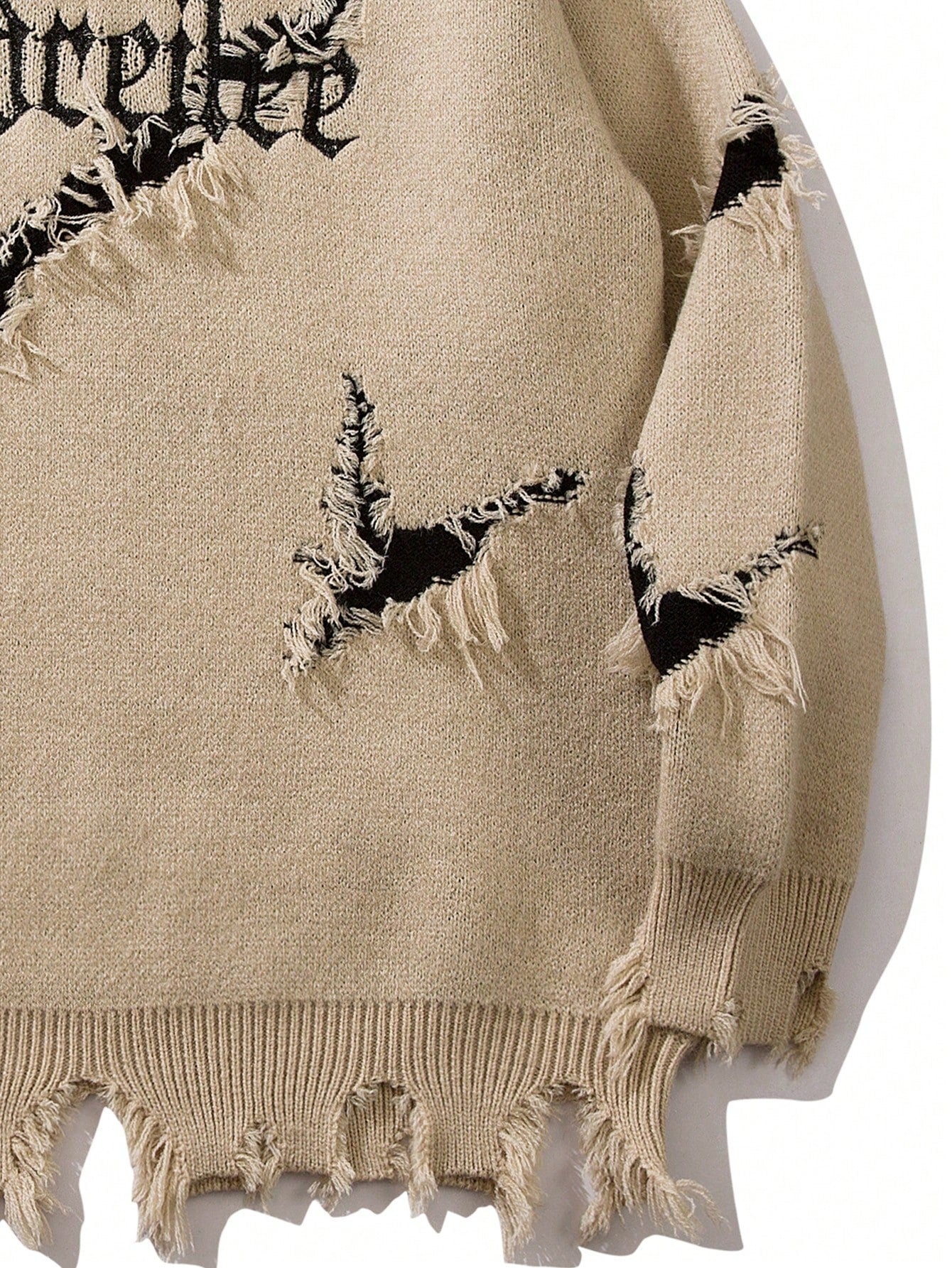 Distressed Oversized Graphic Knit Sweater