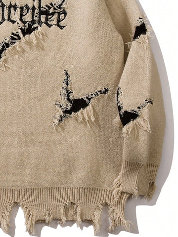 Distressed Oversized Graphic Knit Sweater