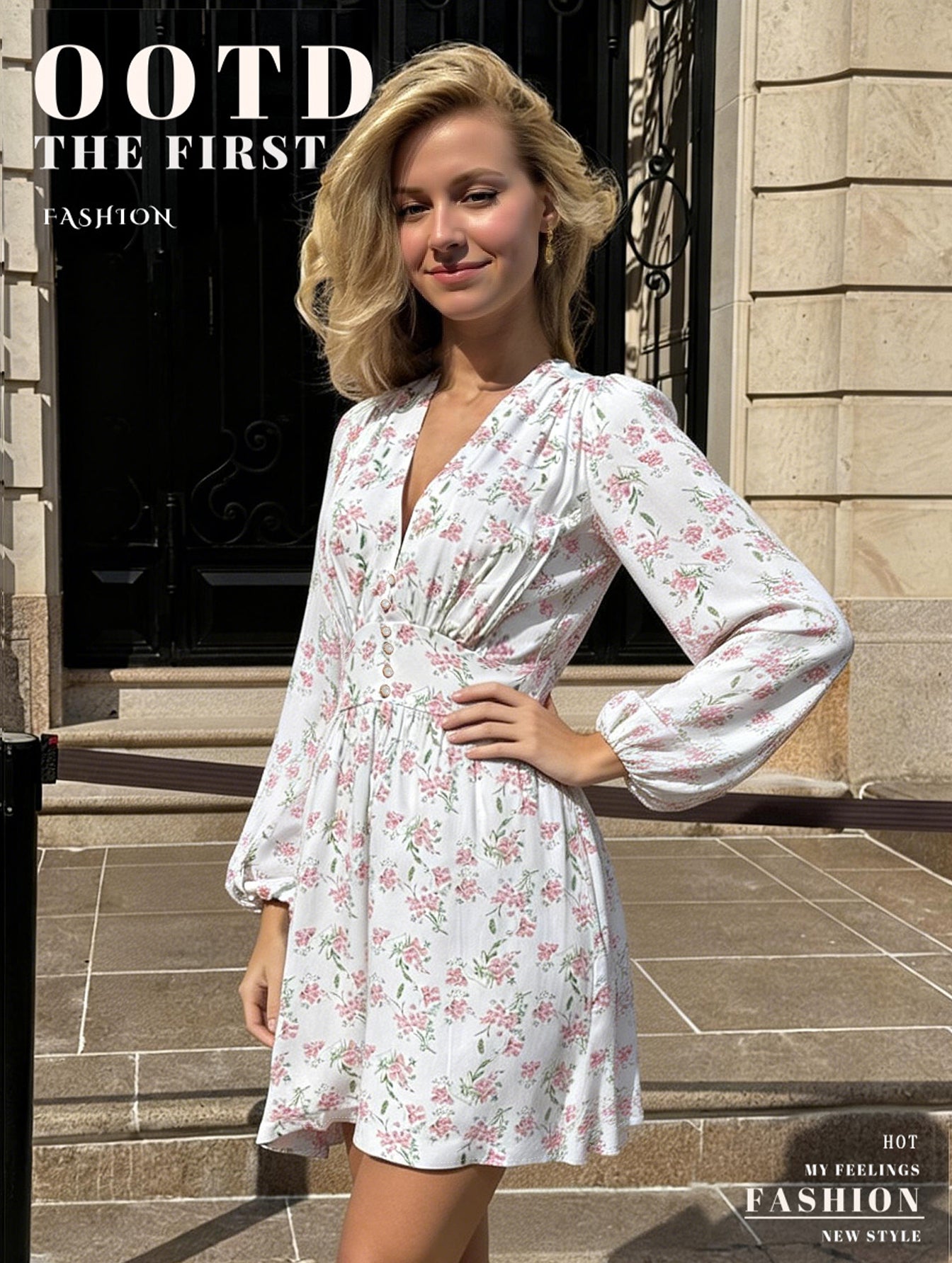 Floral Print Button Front Mini Dress