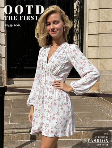 Floral Print Button Front Mini Dress