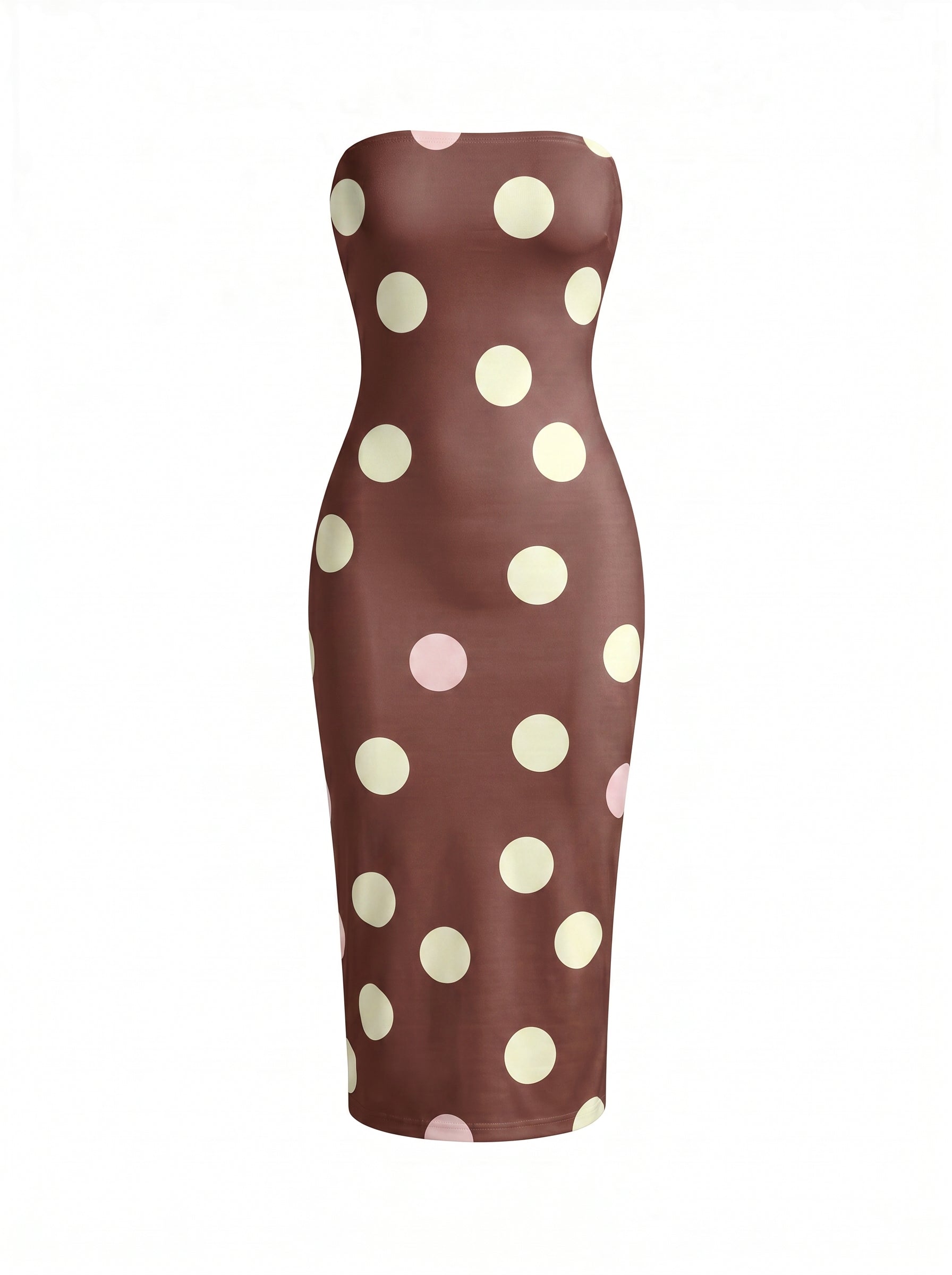 MAIA Retro Polka Dot Print Strapless Sheath Midi Dress