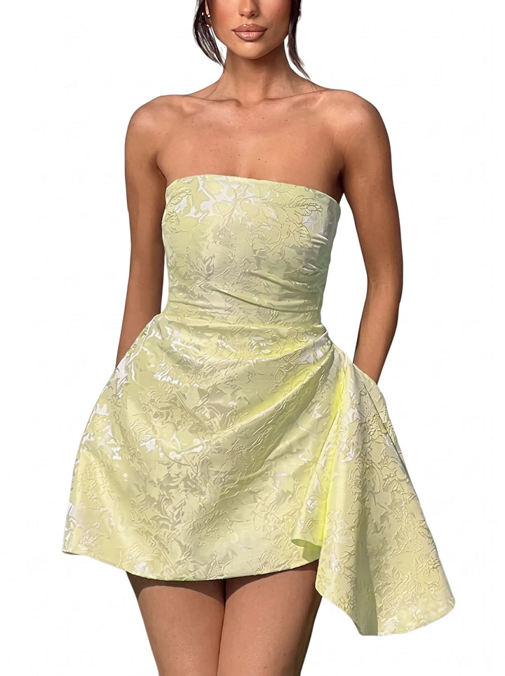 Strapless Floral Jacquard Mini Dress