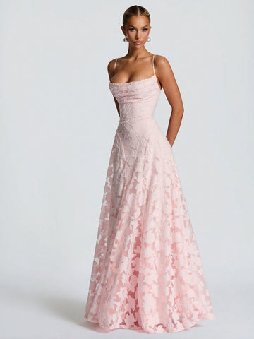 Spaghetti Strap Floral Lace Maxi Dress