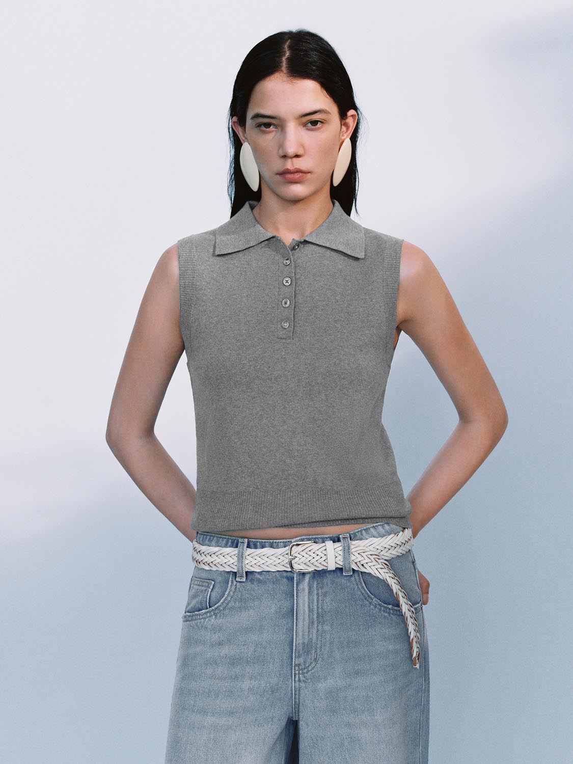 Urban Revivo Knitted Vests-Cool Grey