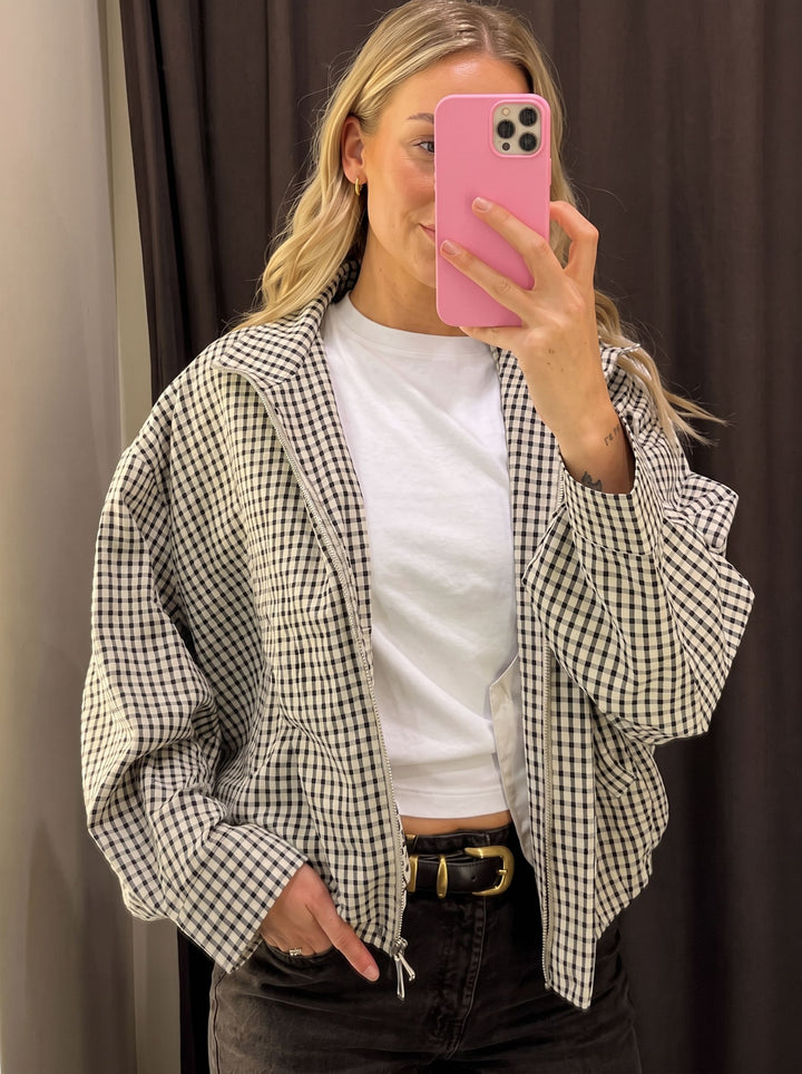 Oversized Gingham Stand Collar Casual Jacket