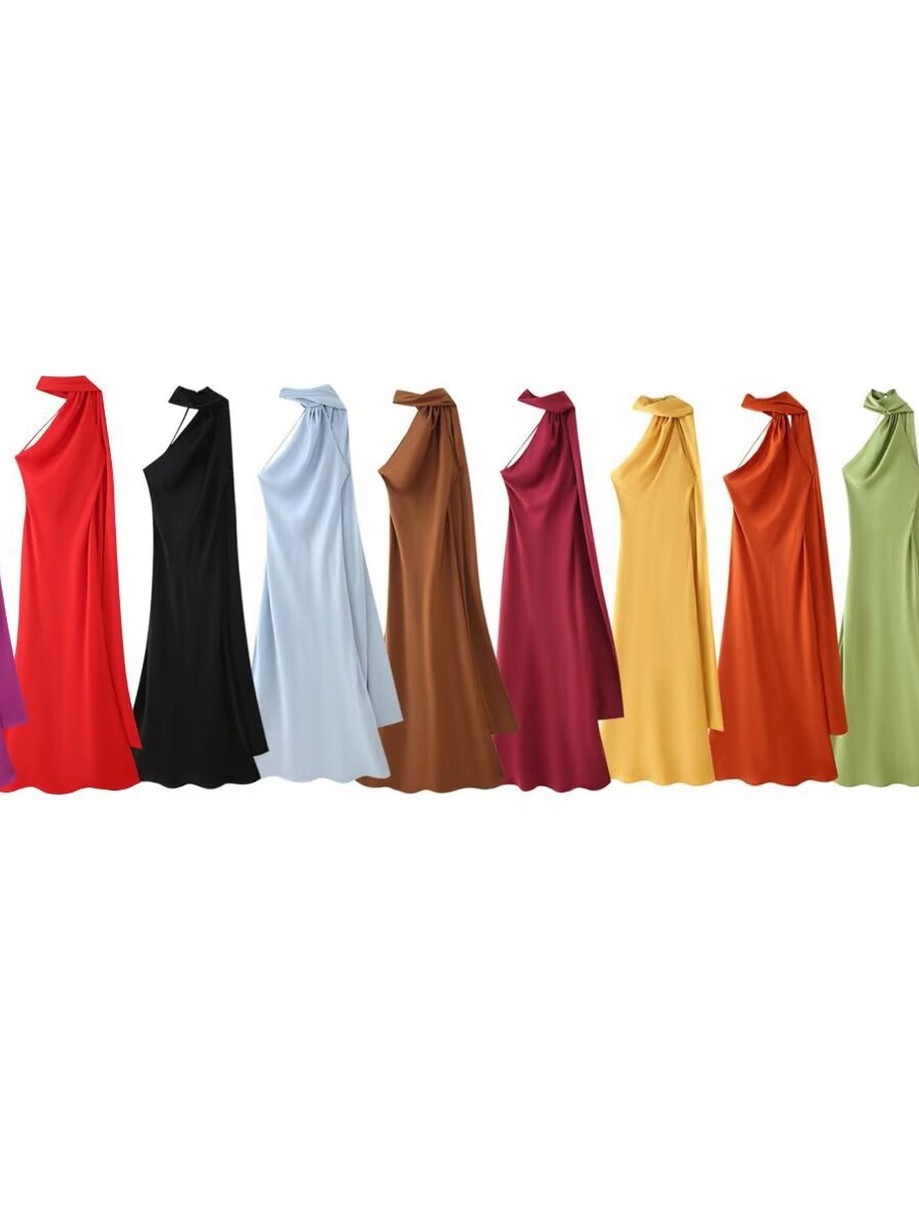 Satin Halter Neck Midi Dress