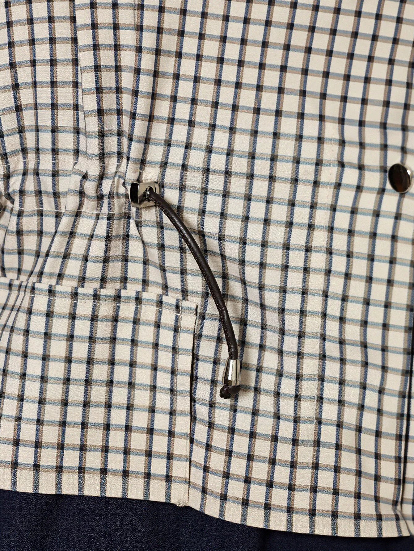 Oversized Plaid Drawstring Utility Jacket