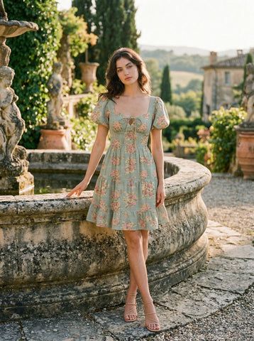 AYLA Floral Print Puff Sleeve Tiered Mini Dress