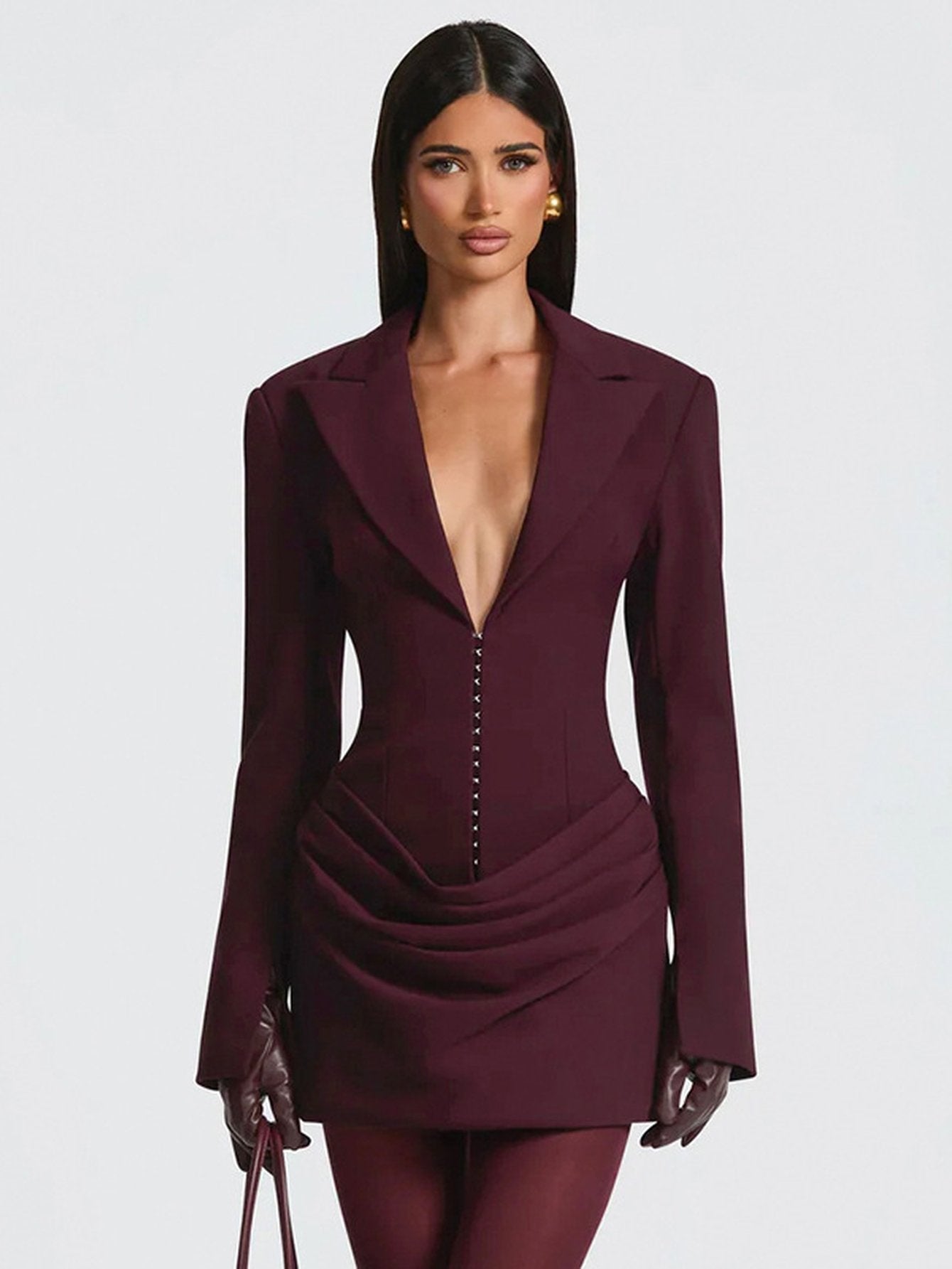 Plunging Corset Ruched Blazer Mini Dress