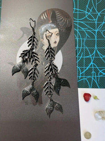 Edgy Gothic Fish Bone Earrings