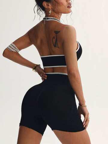 Halter Sports Bra High-Waisted Shorts Athletic Set-Multicolor