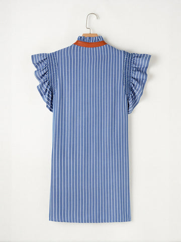 Ruffled Sleeve Striped Mini Dress