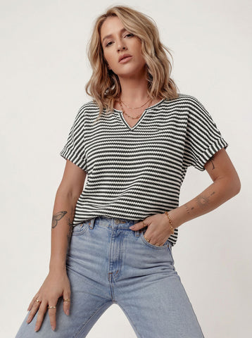Striped V Neck Casual T-Shirt