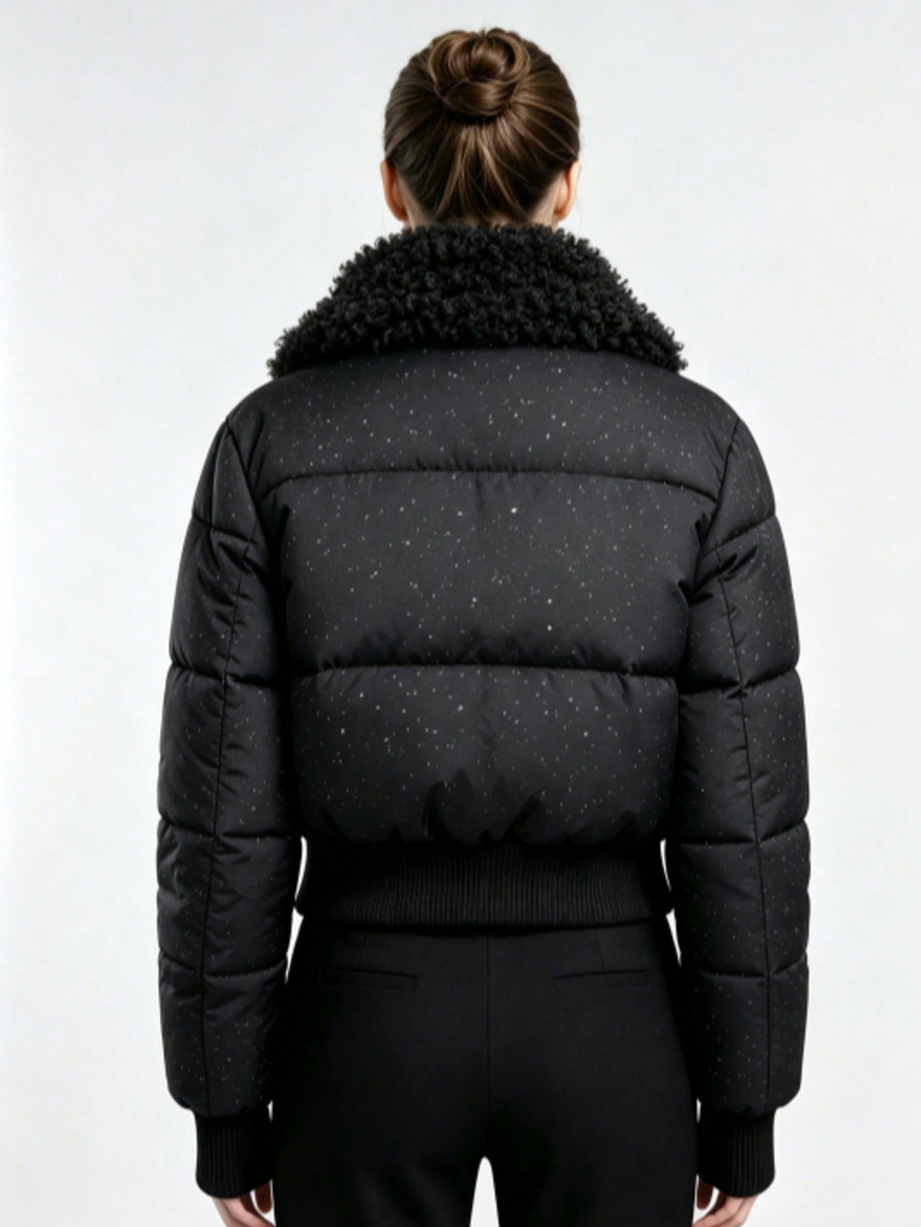 Shimmer Fleece Collar Cropped Puffer Jacket