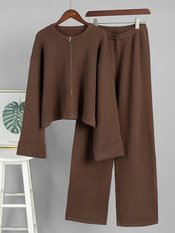 Cozy Ribbed Zip Up Pant Set