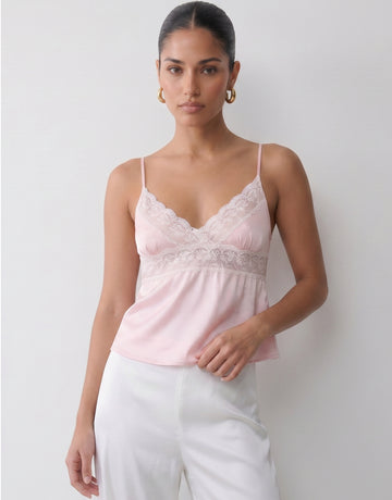 Satin Lace Trim Camisole Top