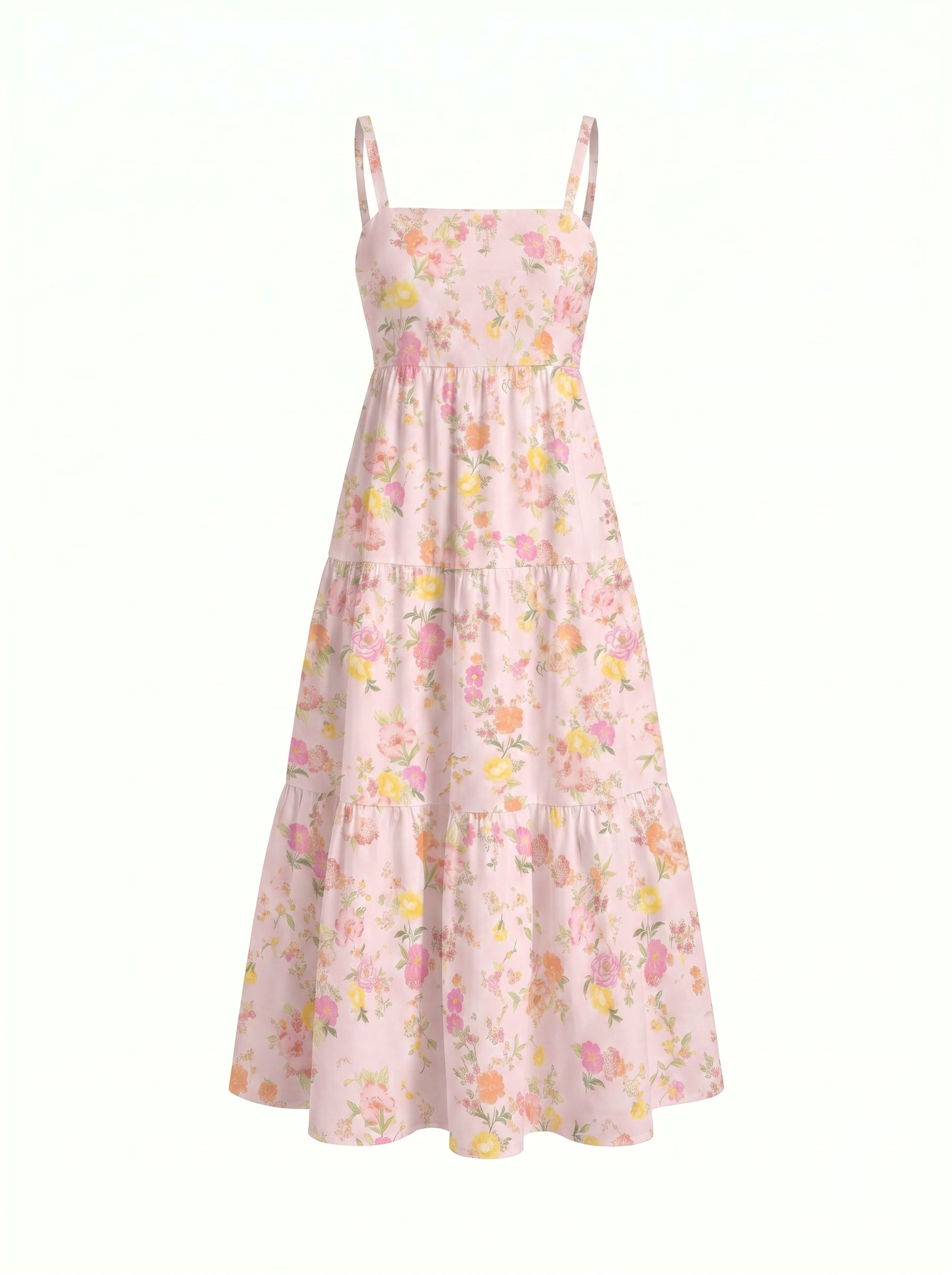 FLORA Floral Print Tiered Strap Midi Dress