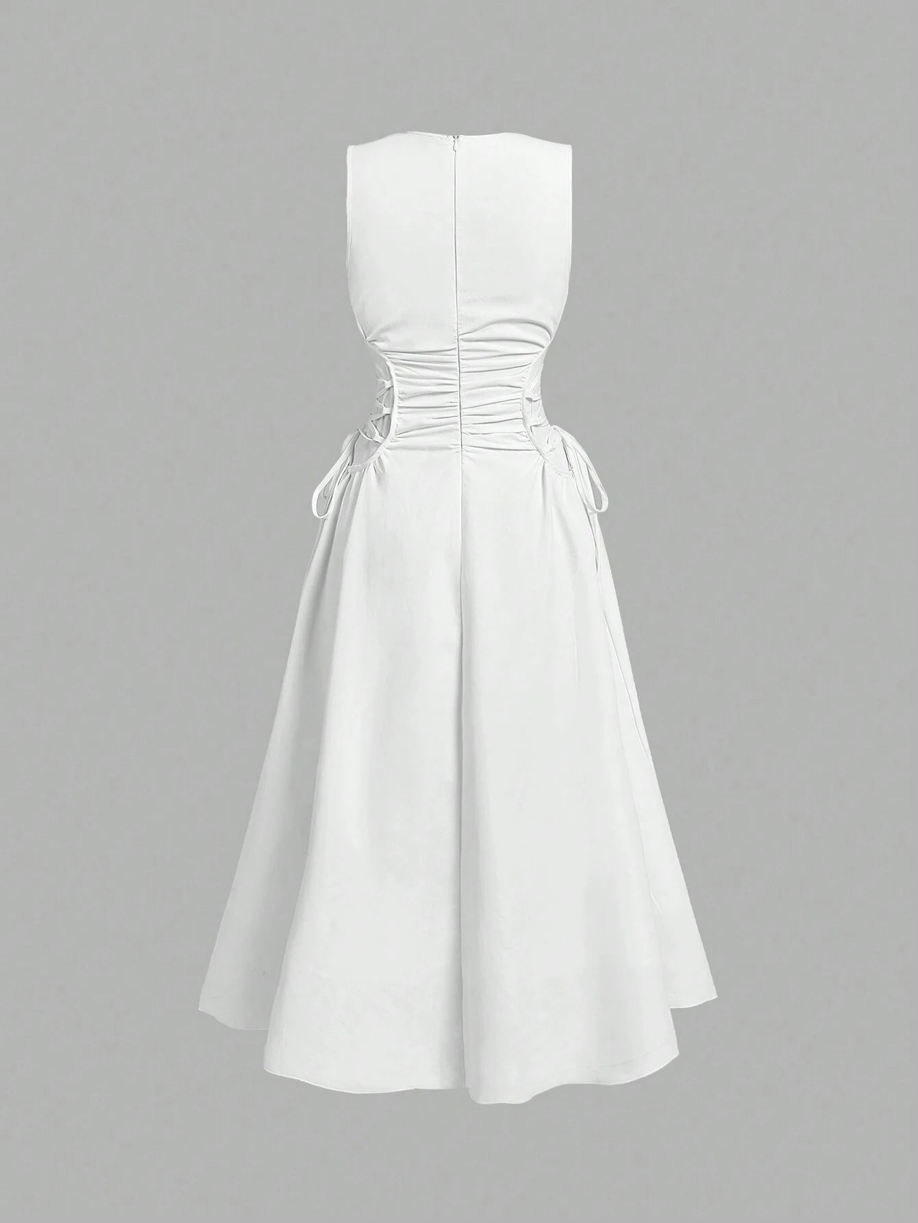 Sleeveless Side-Tie Minimalist Midi Dress-White