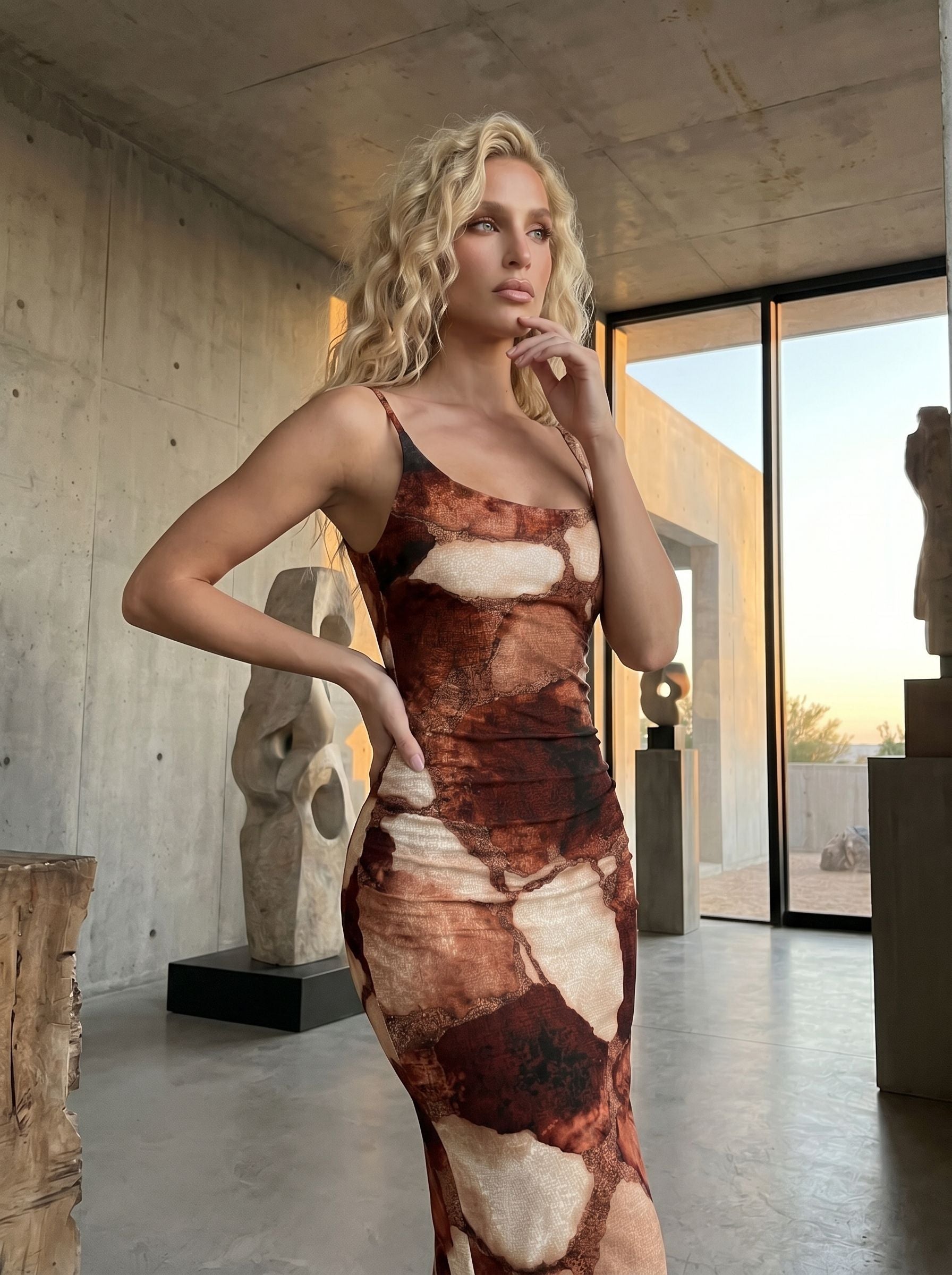 Norah ZHAO's Giraffe Print Midi Dress