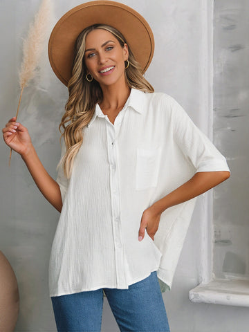 Casual Oversized Textured Button Down Shirt