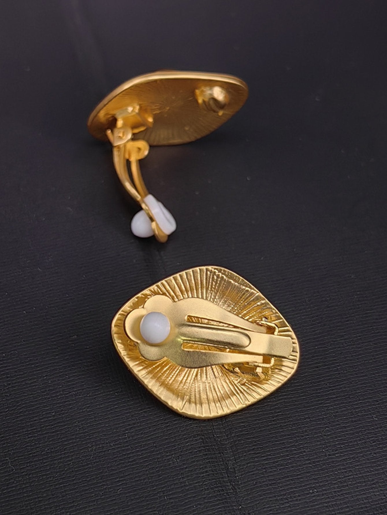 Vintage Gold Pearl Statement Stud Earrings
