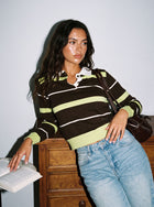 Striped Collared Button Up Sweater