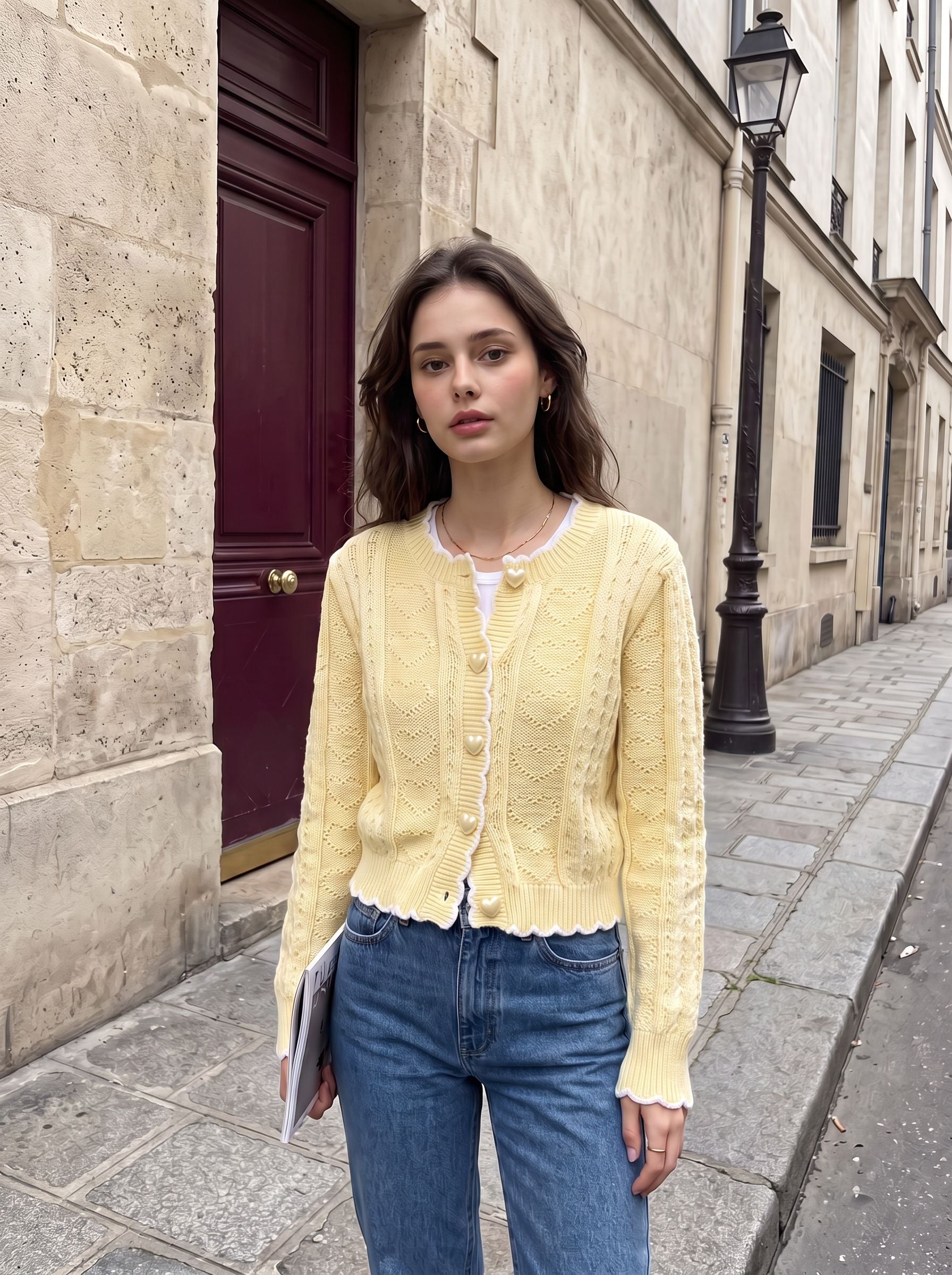 Cozy Cropped Heart Knit Cardigan