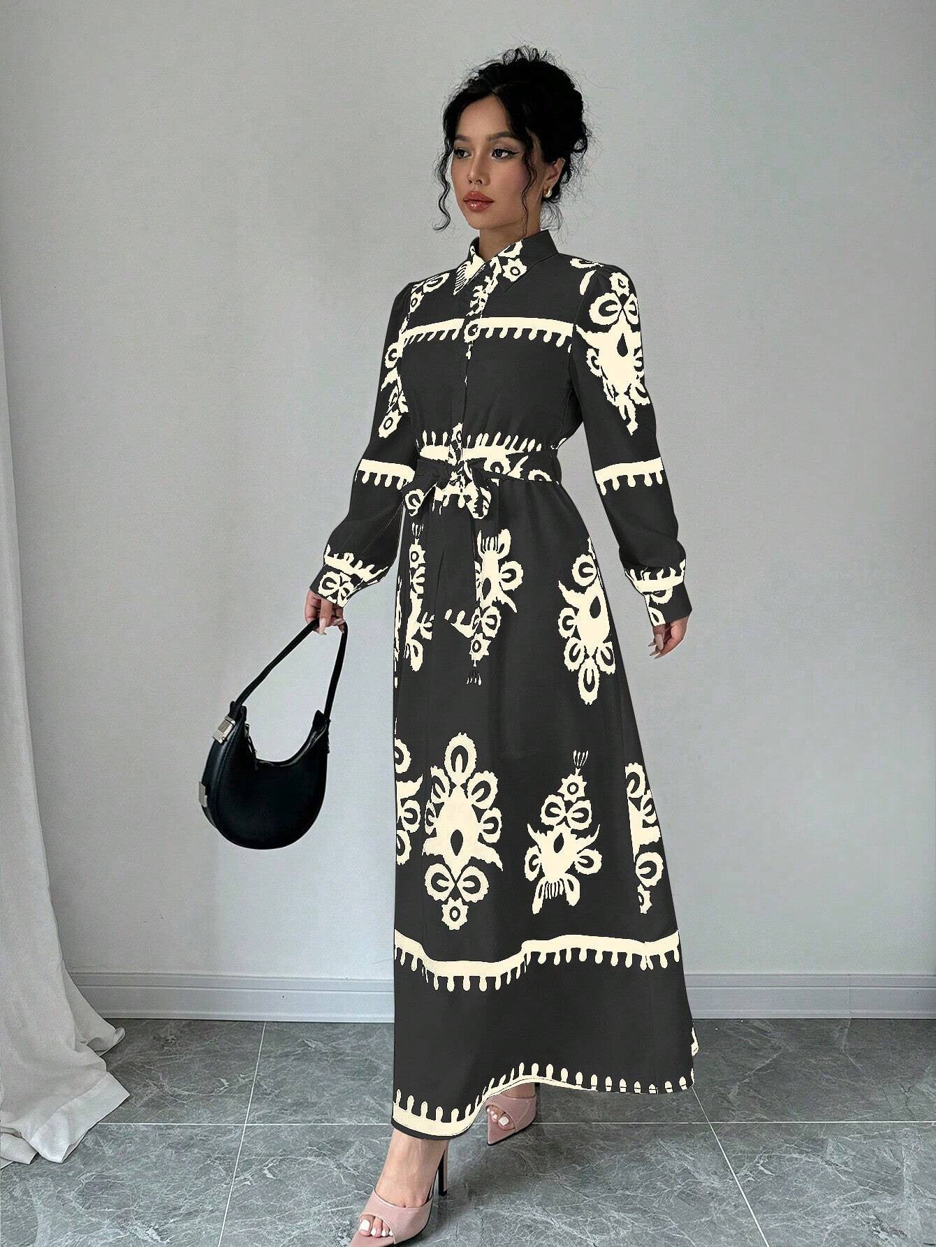 Boho Printed Belted Maxi Dress