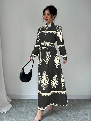 Boho Printed Belted Maxi Dress